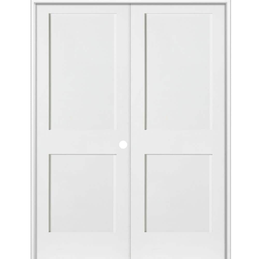 Krosswood Doors 60 in. x 80 in. Craftsman Shaker 2-Panel Left Handed MDF Solid Core Primed Wood Double Prehung Interior French Door