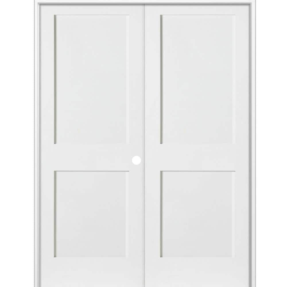 Krosswood Doors 64 in. x 80 in. Craftsman Shaker 2-Panel Left Handed MDF Solid Core Primed Wood Double Prehung Interior French Door