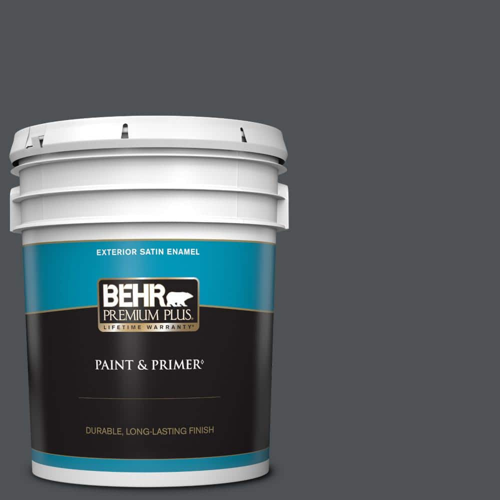 BEHR PREMIUM PLUS 5 gal. Home Decorators Collection #HDC-WR15-4 Lump Of Coal Satin Enamel Exterior Paint & Primer