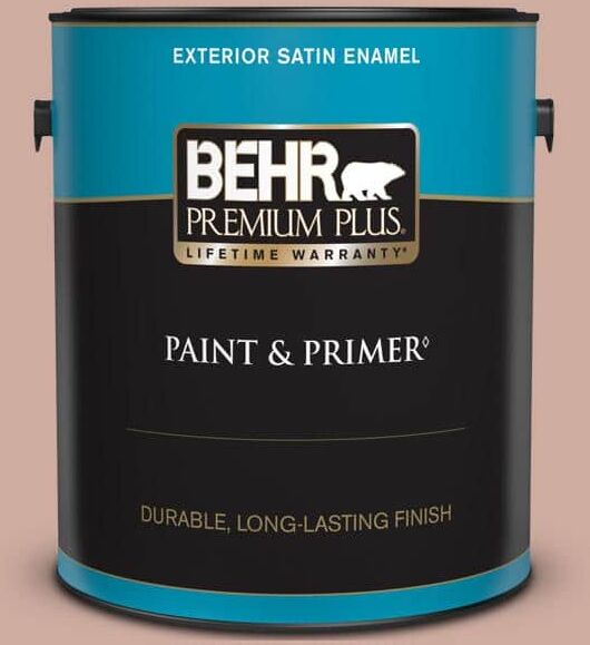 BEHR PREMIUM PLUS 1 gal. #MQ1-50 Art Deco Pink Satin Enamel Exterior Paint & Primer