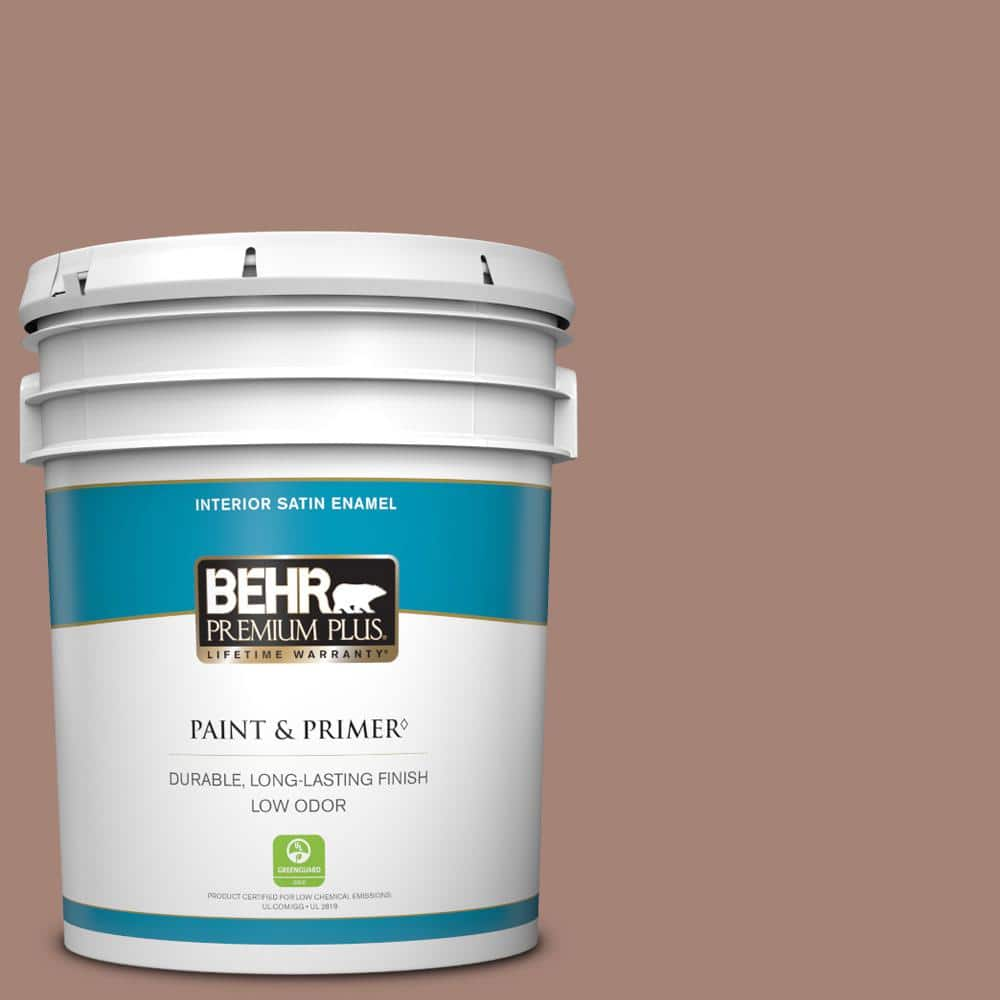 BEHR PREMIUM PLUS 5 gal. Home Decorators Collection #HDC-NT-07 Hickory Branch Satin Enamel Low Odor Interior Paint & Primer