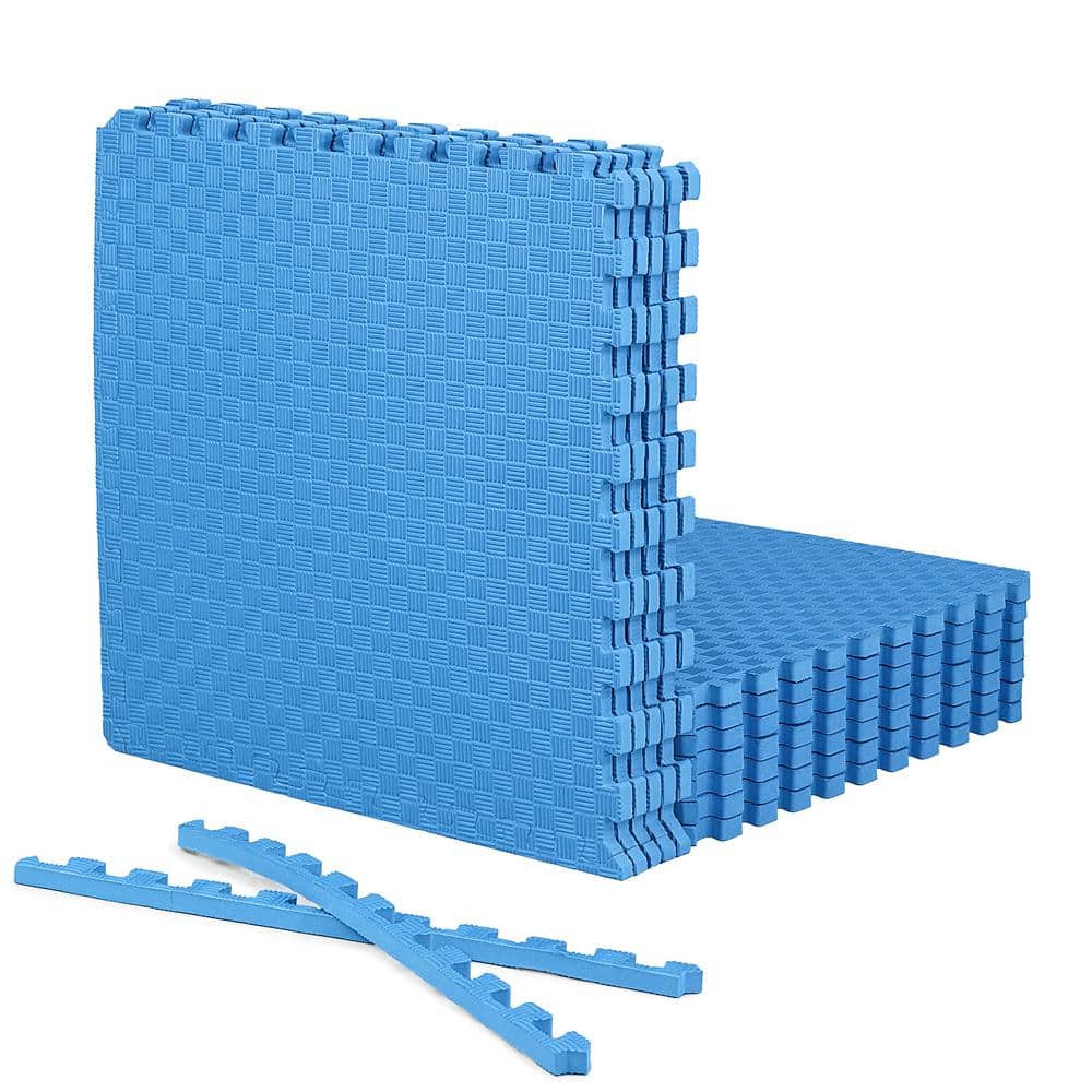 CAP Blue 24" W x 24" L x 0.75" Thick EVA Foam Double-Sided Tatami Pattern Gym Flooring Tiles (12 Tiles/Pack) (48 sq. ft.)