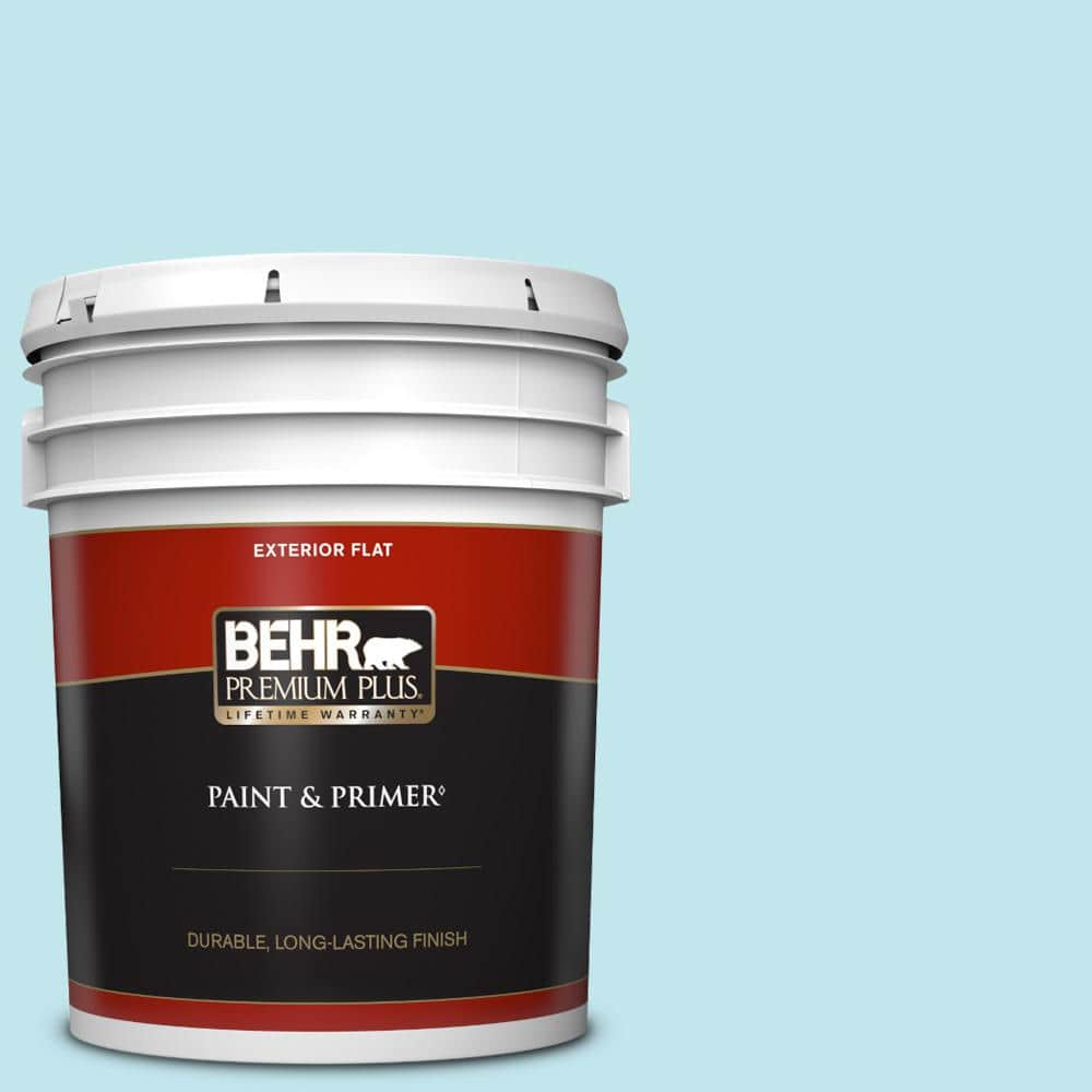 BEHR PREMIUM PLUS 5 gal. #520A-2 Ice Flower Flat Exterior Paint & Primer