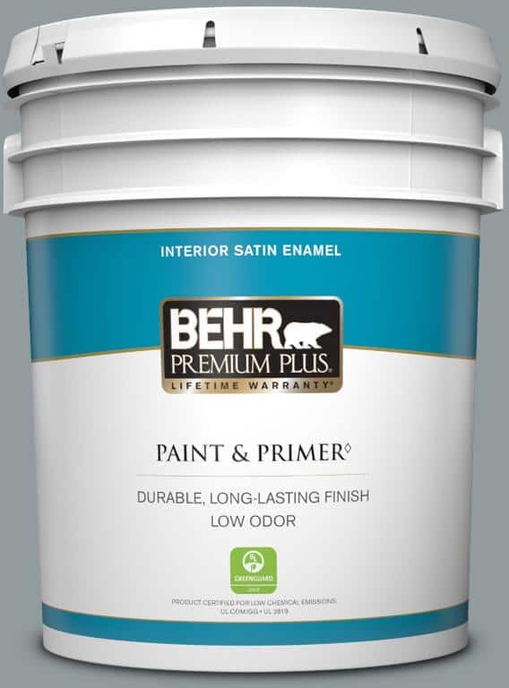 BEHR PREMIUM PLUS 5 gal. #720F-4 Stone Fence Satin Enamel Low Odor Interior Paint & Primer