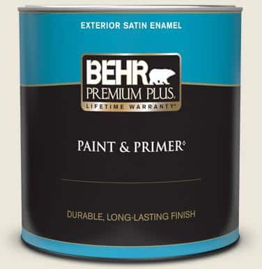 BEHR PREMIUM PLUS 1 qt. #BXC-32 Picket Fence White Satin Enamel Exterior Paint & Primer