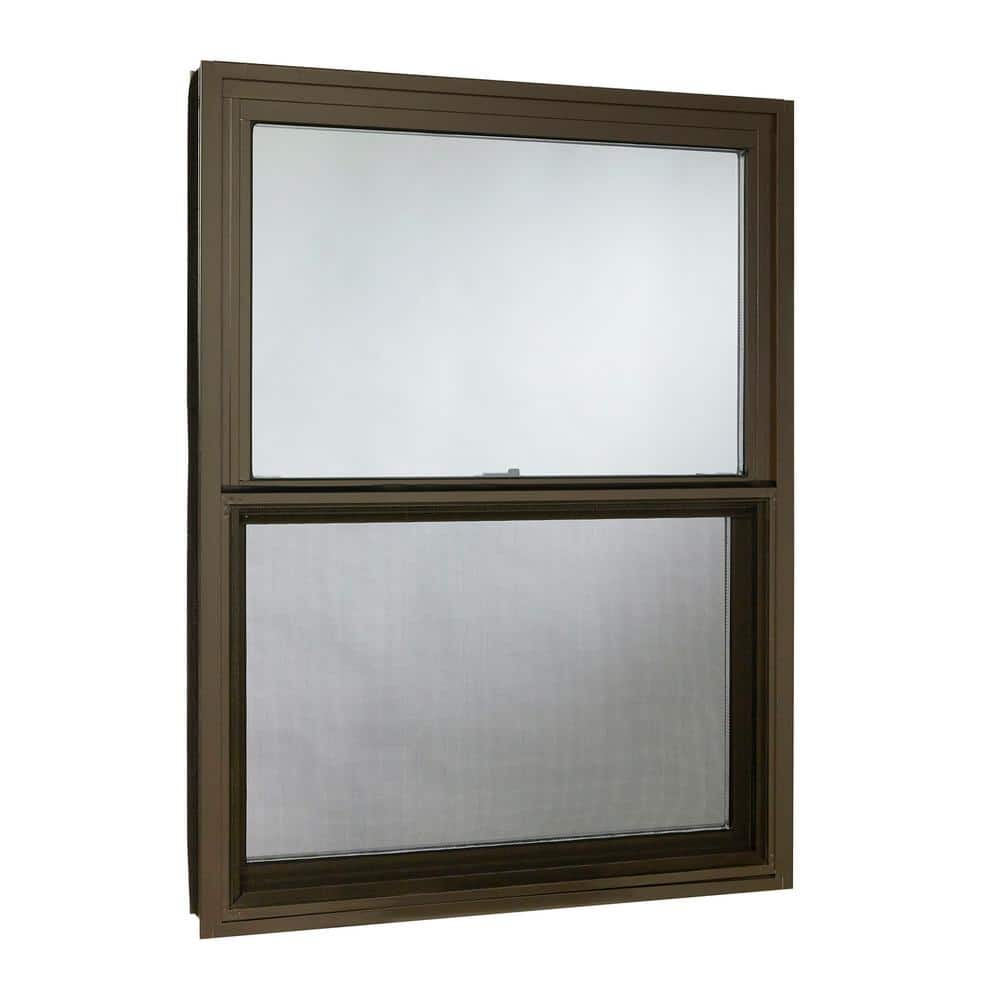 TAFCO WINDOWS 35.5 in. x 47.25 in. Double Hung Aluminum Window with Low-E Glass and Screen, Brown