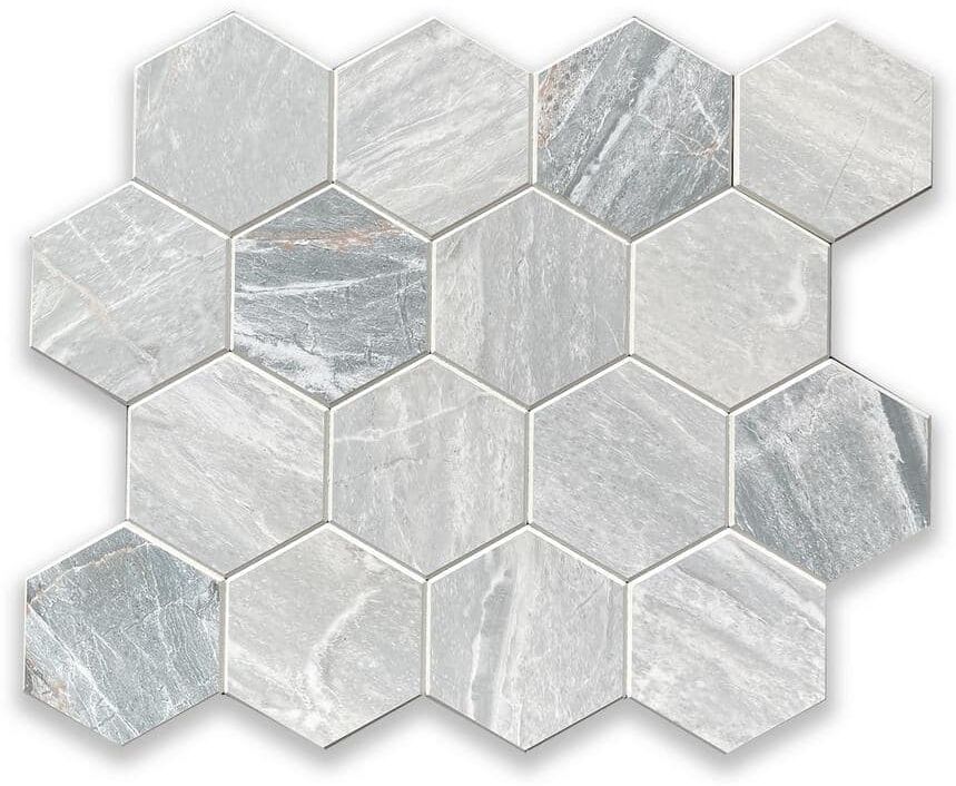 DIP Design Is Personal DIP Charcoal Travertine Hex 12 in. x 12 in. Peel and Stick PVC Aluminum Tile Backsplash (10 sq. ft/10 Pack)