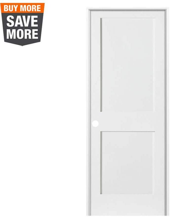 Krosswood Doors 30 in. x 80 in. Craftsman Shaker Primed MDF 2-Panel Right-Hand Hybrid CoreWood Single Prehung Interior Door