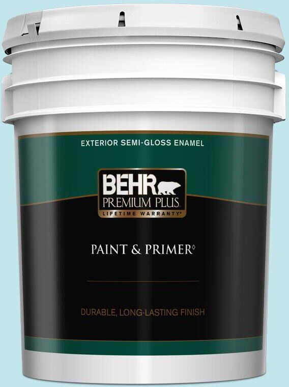 BEHR PREMIUM PLUS 5 gal. #520A-2 Ice Flower Semi-Gloss Enamel Exterior Paint & Primer