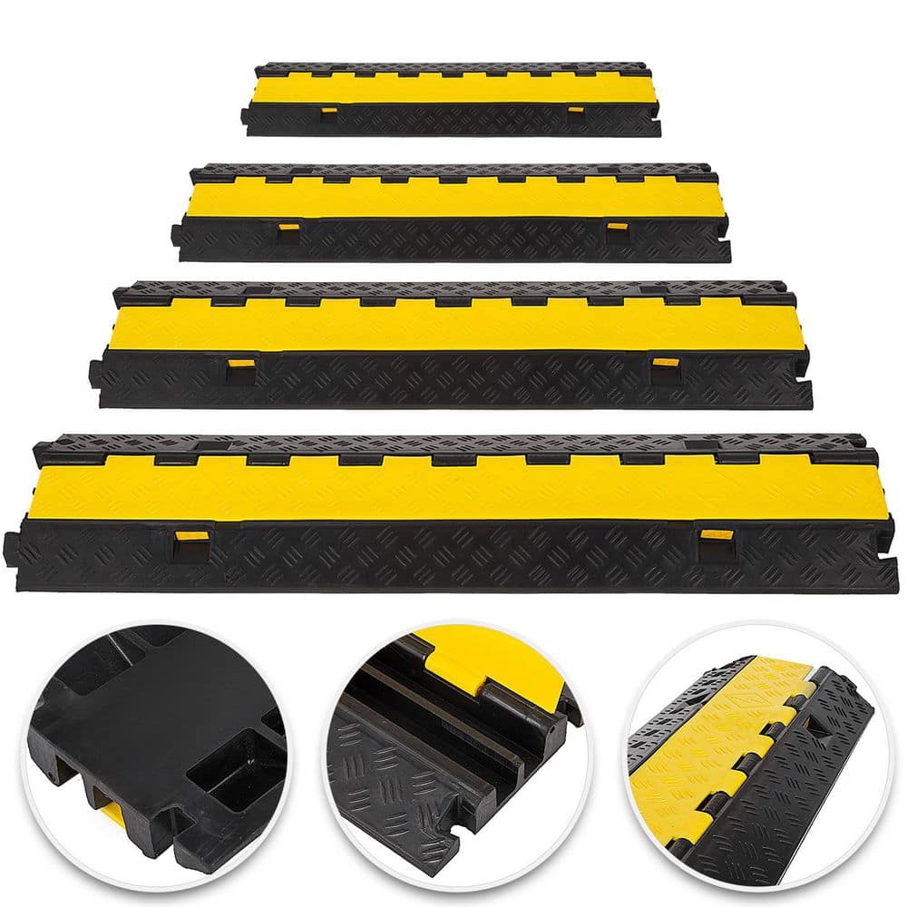 VEVOR 40.5 in. x 10 in. x 2 in. Clamshell Cable Organizers 2-Channel Speed Bump 22,000 lbs. Load Cable Protector Ramp, 4-Pack