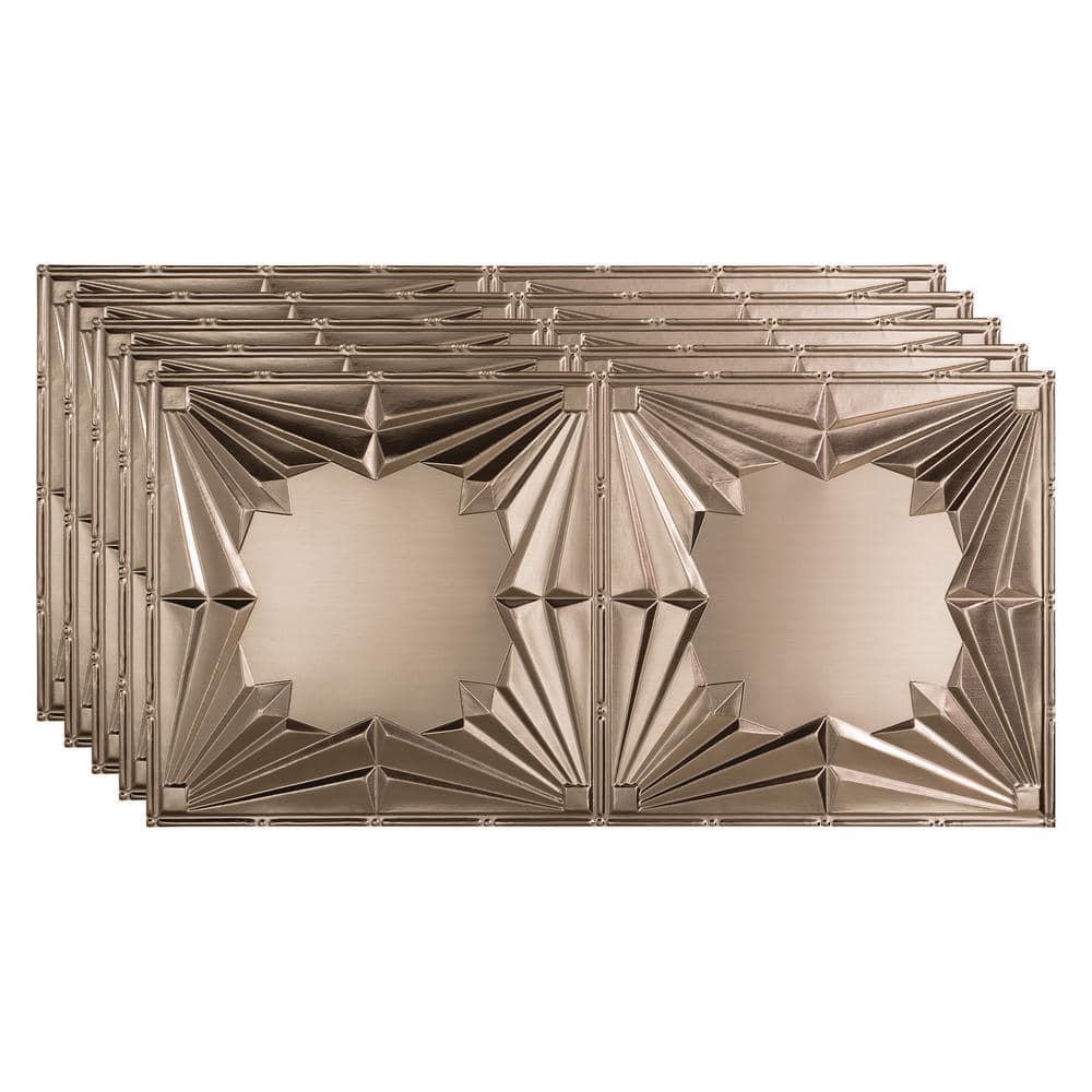 Fasade Art Deco 2 ft. x 4 ft. Glue Up Vinyl Ceiling Tile in Brushed Nickel (40 sq. ft.)