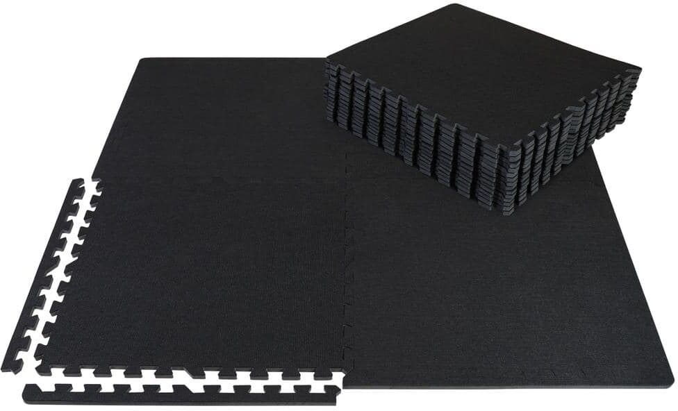 CAP Black Carpet Texture Top 24 in. x 24 in. x 12 mm Interlocking Tiles for Home Gym Kids Room and Living Room (72 sq. ft.)