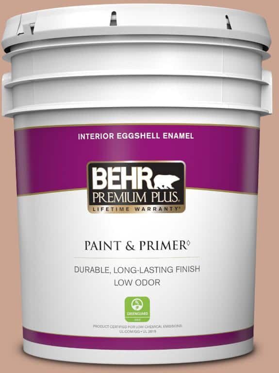 BEHR PREMIUM PLUS 5 gal. #220F-4 Sombrero Tan Eggshell Enamel Low Odor Interior Paint & Primer