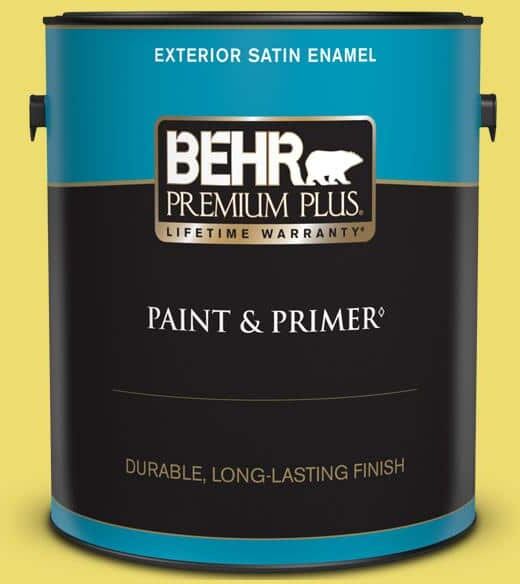 BEHR PREMIUM PLUS 1 gal. #T15-15 Plastic Lime Satin Enamel Exterior Paint & Primer