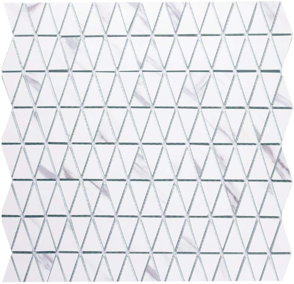 ABOLOS Art Deco Carrara White 12 in. x 12 in. Geometric Mosaic Glass Backsplash Wall Tile (15 Sq. Ft./Case)