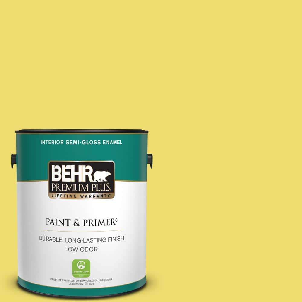 BEHR PREMIUM PLUS 1 gal. #T15-15 Plastic Lime Semi-Gloss Enamel Low Odor Interior Paint & Primer