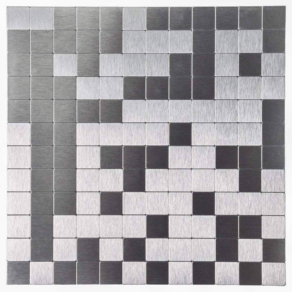 Art3d Square Mosaic Tile Silver 12 in. x 12 in. PVC Peel and Stick Tile Backsplash (10 sq. ft./Case)