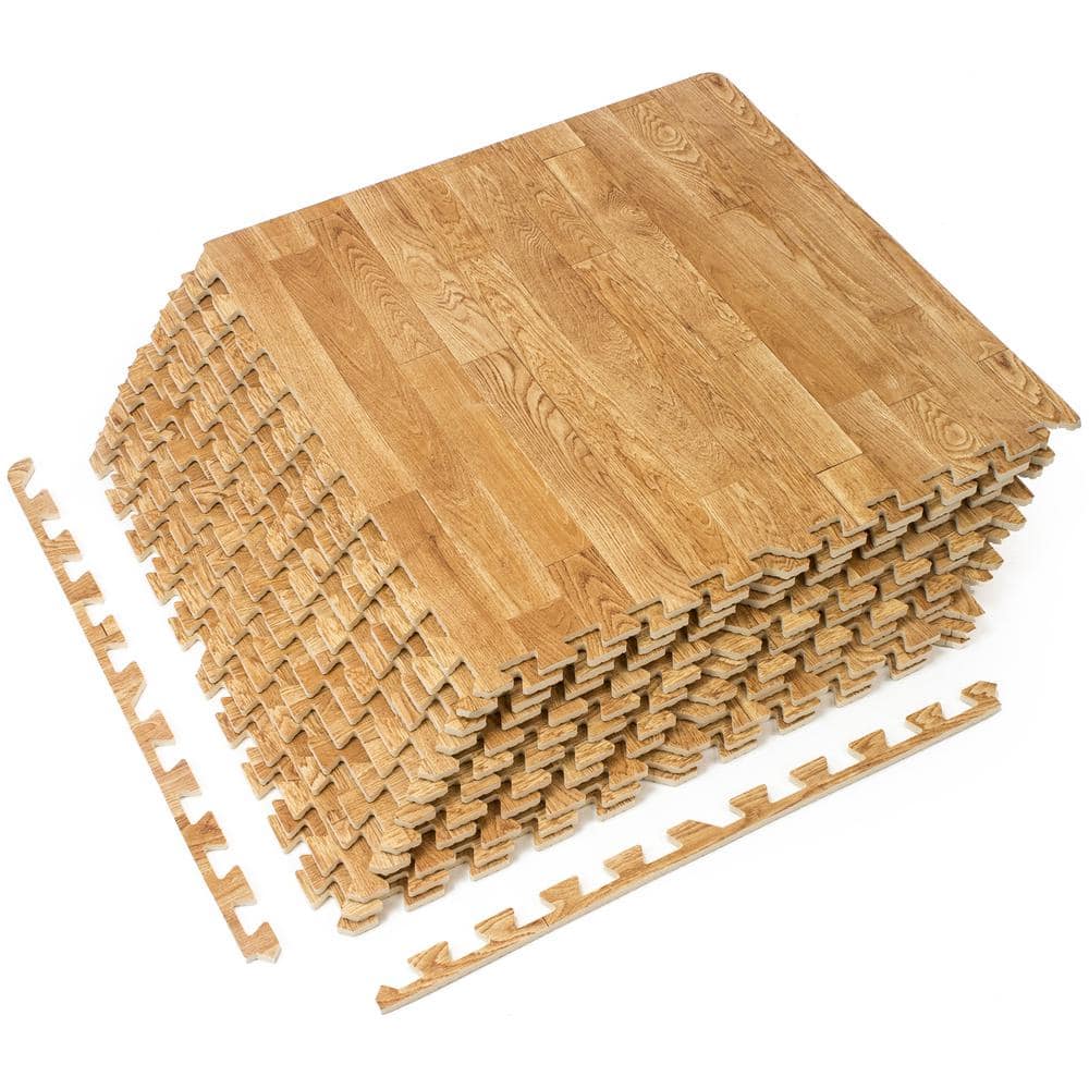 Sorbus Pine Wood Grain Floor Mats Foam Interlocking Mats 24 in. x 12 in. (12 Tiles)