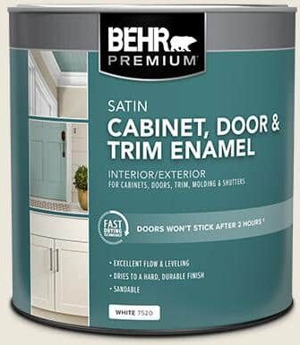 BEHR PREMIUM 1 qt. #BXC-32 Picket Fence White Satin Enamel Interior/Exterior Cabinet, Door & Trim Paint