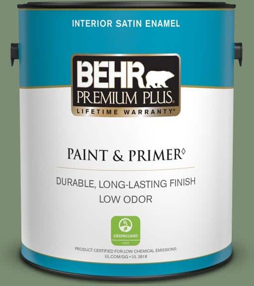 BEHR PREMIUM PLUS 1 gal. #PPU11-02 Shallot Bulb Satin Enamel Low Odor Interior Paint & Primer