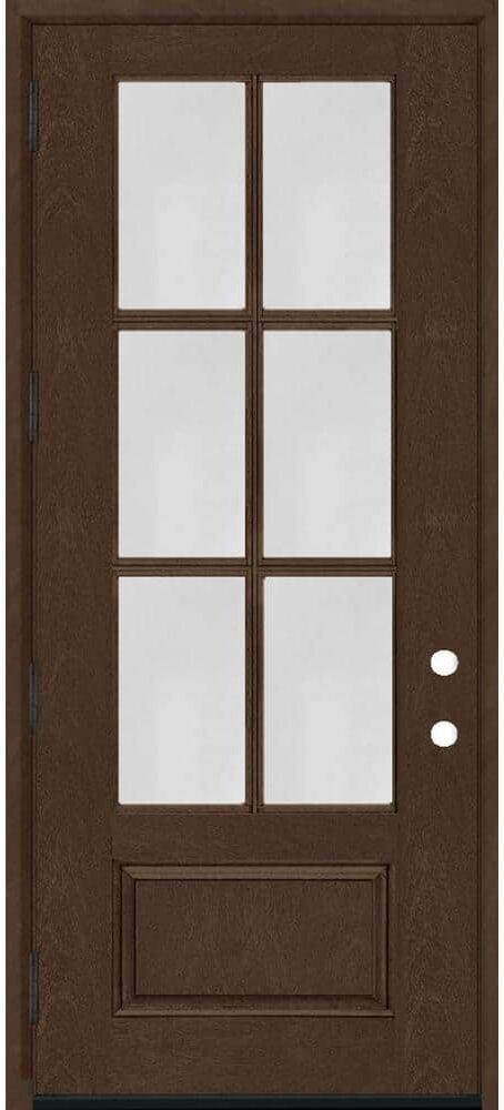 Steves & Sons Regency 36 in. x 96 in. 3/4-6 Lite Clear Glass RHOS Hickory Stained Fiberglass Prehung Front Door