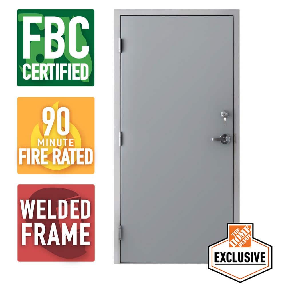 Armor Door Storm Series 36 in. x 80 in. Galvanneal Finish Right-Hand Steel Commercial Door, 90 Minute Fire Rating, FBC Approved