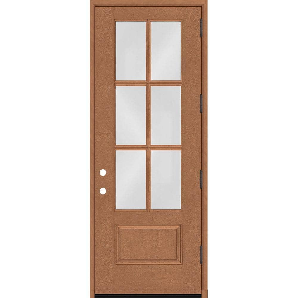 Steves & Sons Regency 36 in. x 96 in. 3/4-6 Lite Clear Glass LHOS Autumn Wheat Stained Fiberglass Prehung Front Door