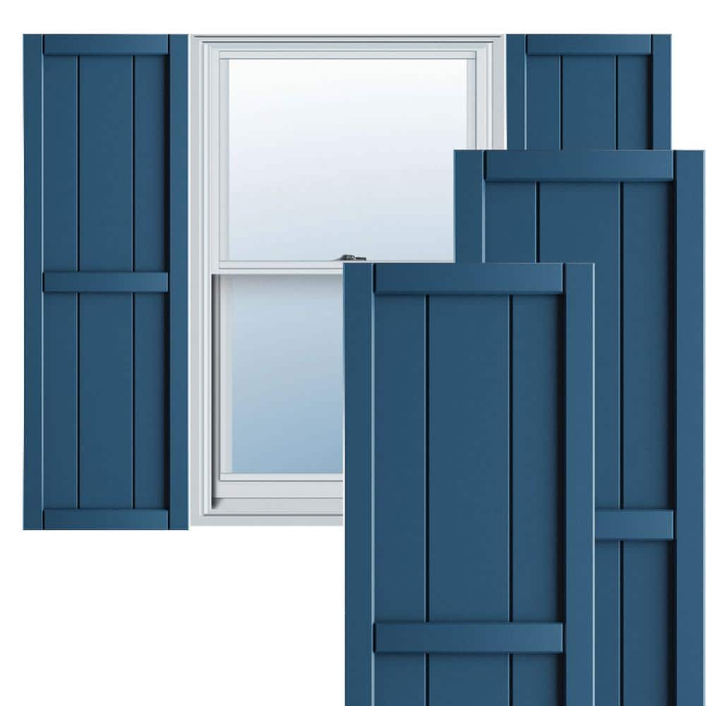 Ekena Millwork 10-3/4 in. x 47 in. True Fit PVC Two Board Framed Board and Batten Shutters Pair in Sojourn Blue