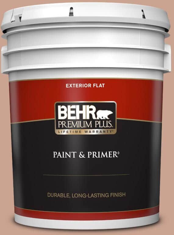 BEHR PREMIUM PLUS 5 gal. #220F-4 Sombrero Tan Flat Exterior Paint & Primer