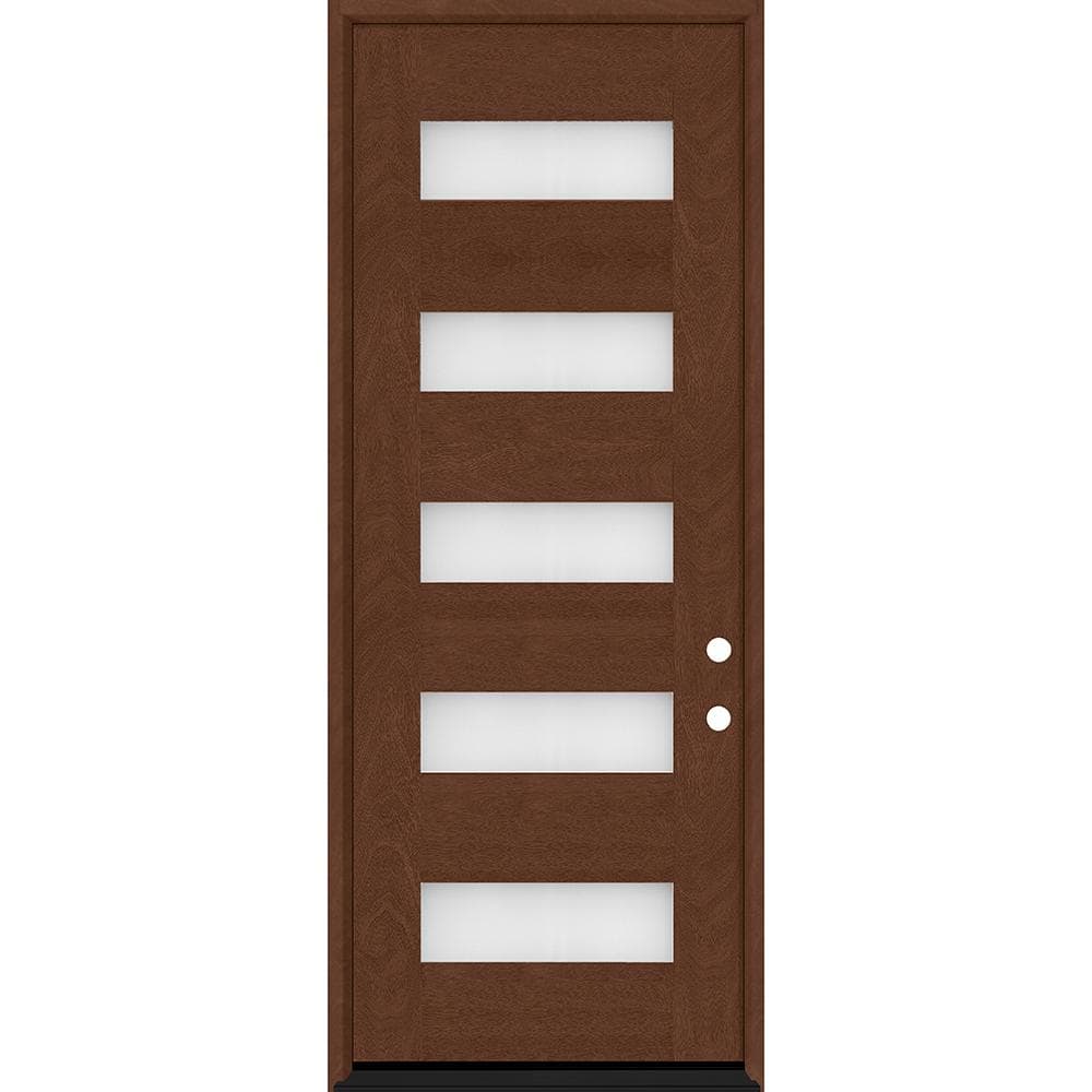 Steves & Sons Regency 36 in. x 80 in. 5L Modern Clear Glass LHIS Chestnut Stained Fiberglass Prehung Front Door