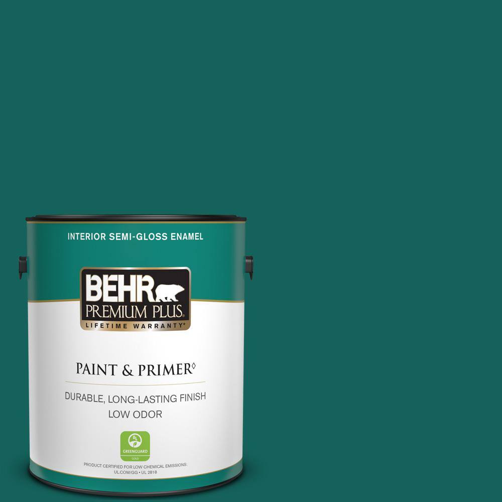 BEHR PREMIUM PLUS 1 gal. #S-H-490 Billiard Table Semi-Gloss Enamel Low Odor Interior Paint & Primer