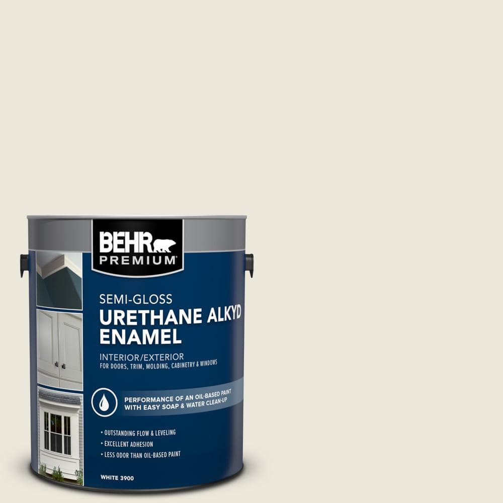 BEHR PREMIUM 1 gal. #BXC-32 Picket Fence White Urethane Alkyd Semi-Gloss Enamel Interior/Exterior Paint