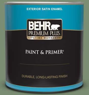 BEHR PREMIUM PLUS 1 qt. #PPU11-02 Shallot Bulb Satin Enamel Exterior Paint & Primer