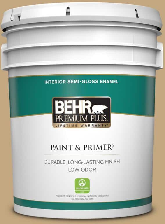 BEHR PREMIUM PLUS 5 gal. #N290-5 Pocket Watch Semi-Gloss Enamel Low Odor Interior Paint & Primer