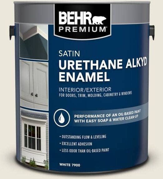 BEHR PREMIUM 1 gal. #BXC-32 Picket Fence White Urethane Alkyd Satin Enamel Interior/Exterior Paint