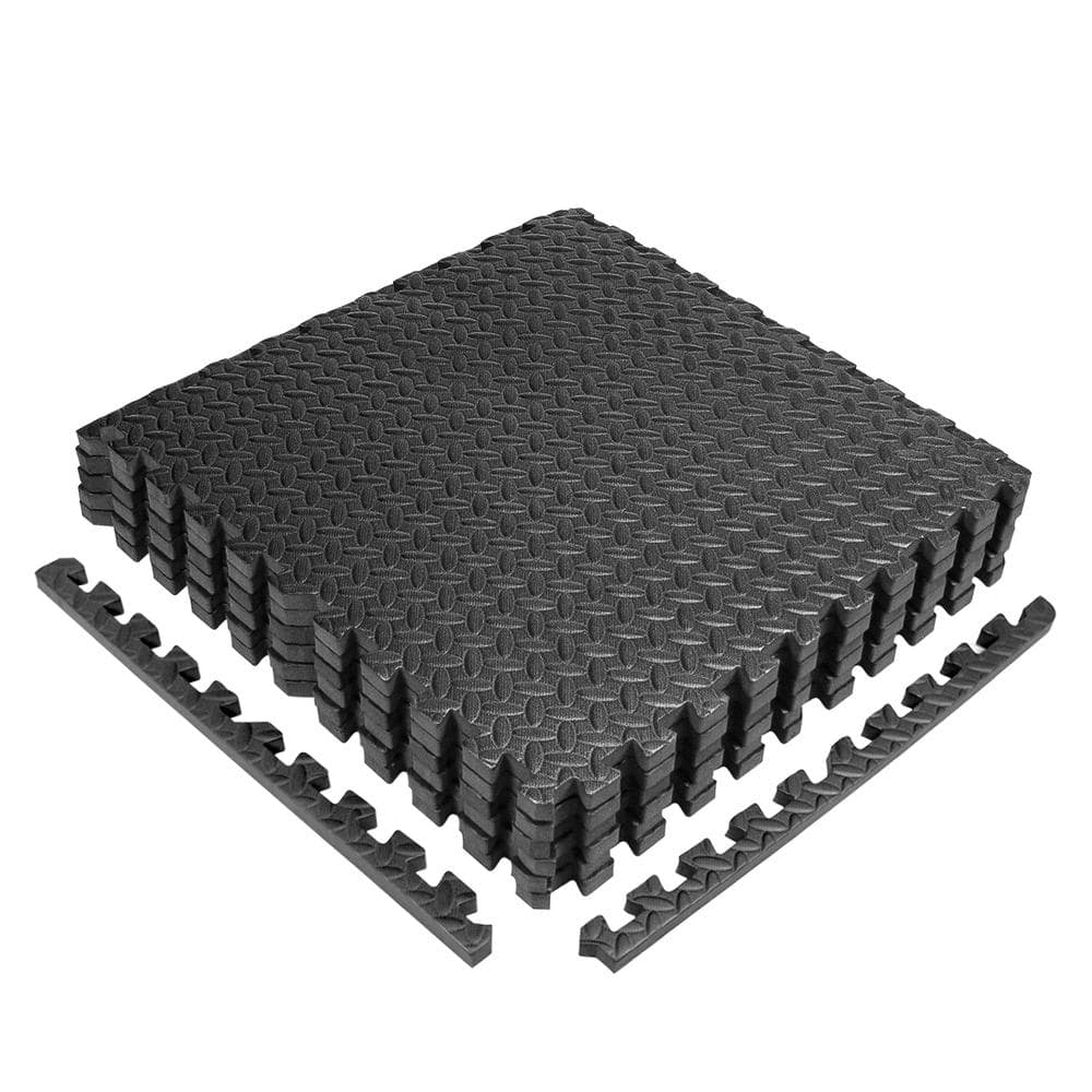 CAP Puzzle Exercise Mat Black 24 in. x 24 in. x 0.5 in. EVA Foam Interlocking Tiles with Border (24 sq. ft.)
