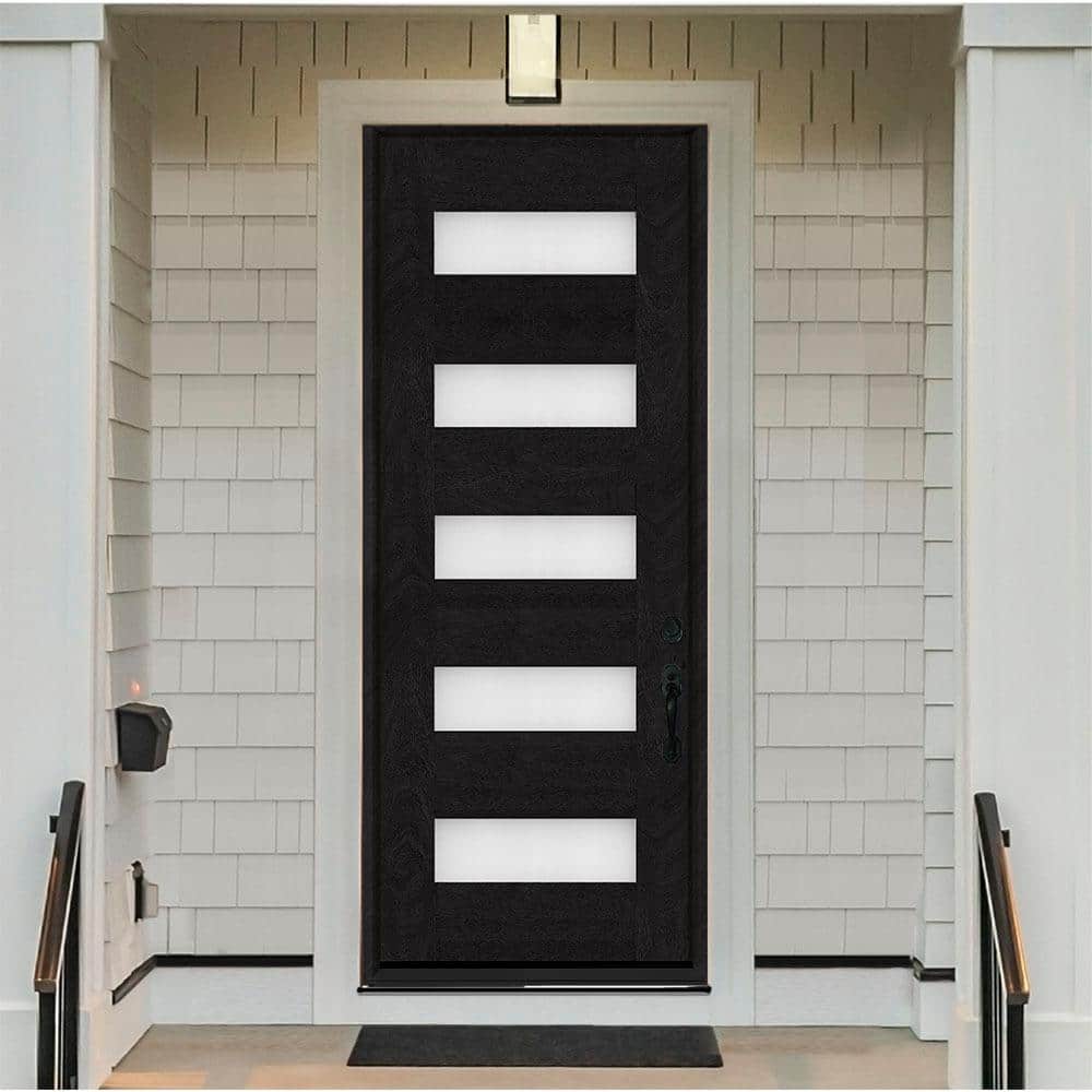 Steves & Sons Regency 36 in. x 80 in. 5L Modern Clear Glass LHIS Onyx Stained Fiberglass Prehung Front Door