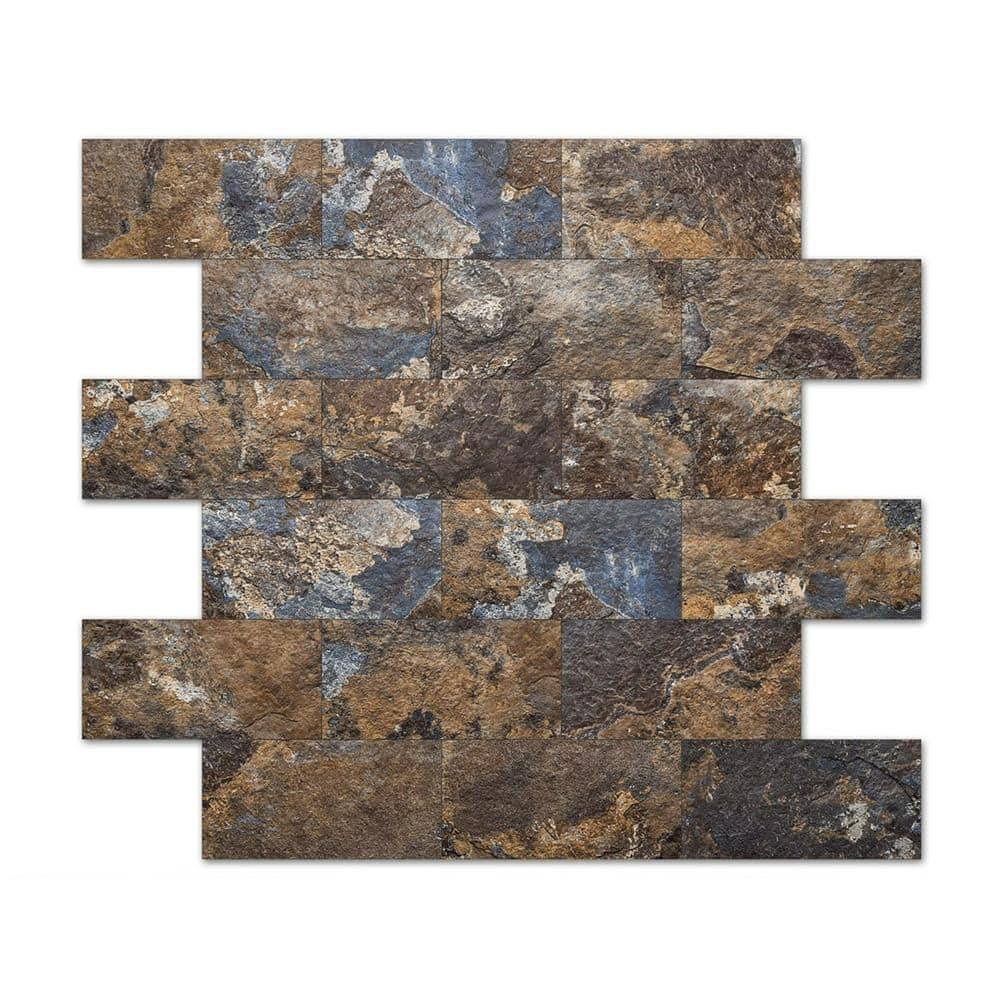 Art3d Rust-Slate 13.5 in. x 11.4 in. PVC Peel and Stick Tile for Kitchen Backplash, Bathroom, Fireplace (9.6 sq. ft./box)