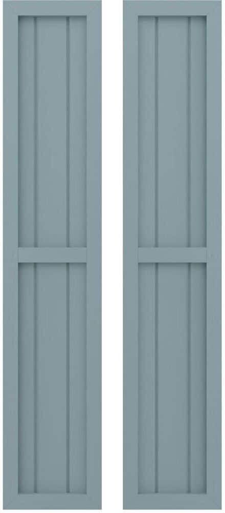 Ekena Millwork 10-1/2 in. W x 47 in. H Americraft 3 Board Real Wood Two Equal Panel Framed Board and Batten Shutters Peaceful Blue