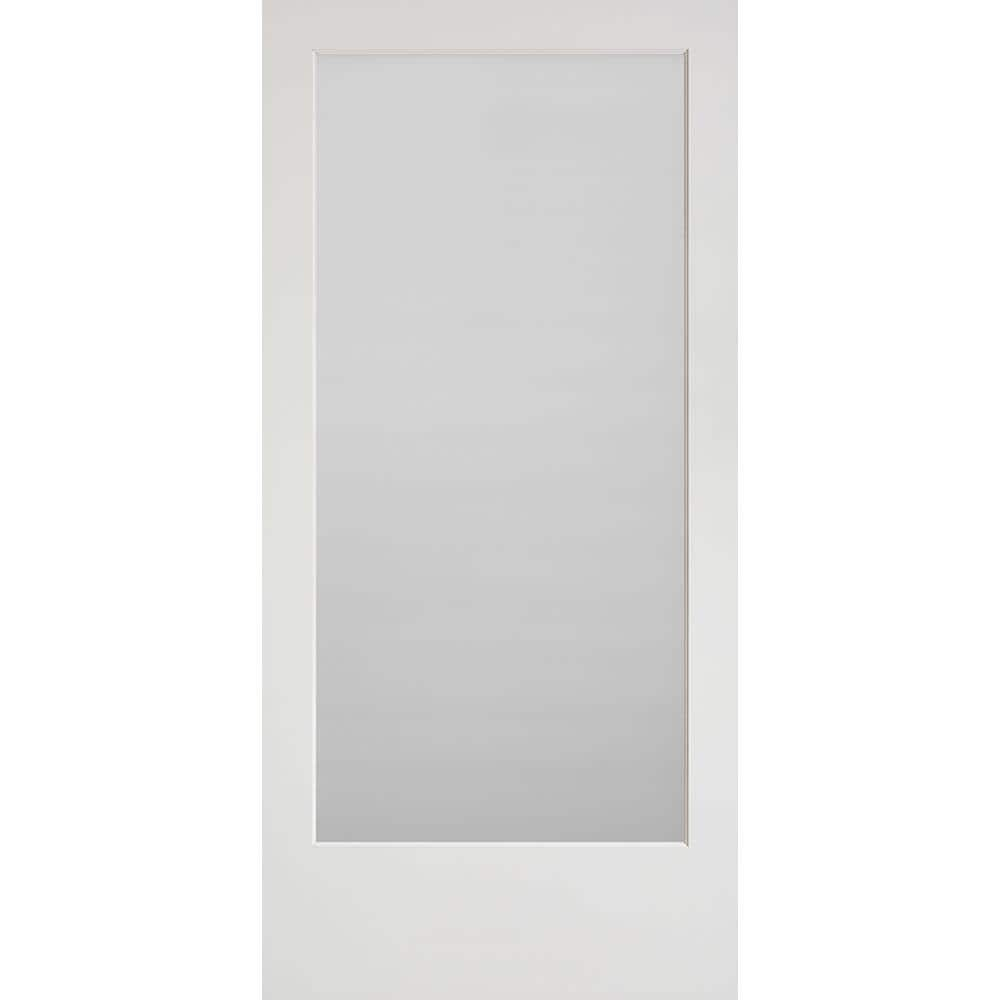 Masonite 40 in. x 84 in. Primed White 1-Lite Frost Solid Wood Interior Barn Door Slab