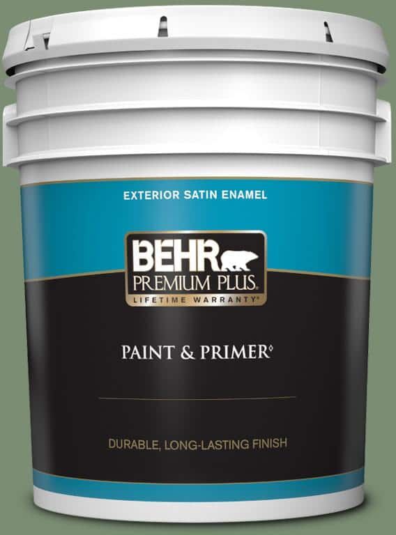 BEHR PREMIUM PLUS 5 gal. #PPU11-02 Shallot Bulb Satin Enamel Exterior Paint & Primer