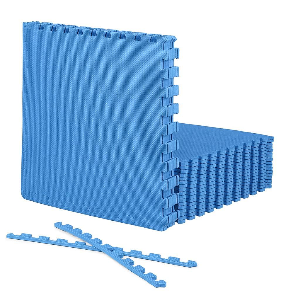 CAP Blue 24 in. W x 24 in. L x 0.5 in. Thick EVA Foam T-Pattern Gym Flooring Tiles (24 Tiles/Pack) (96 sq. ft.)
