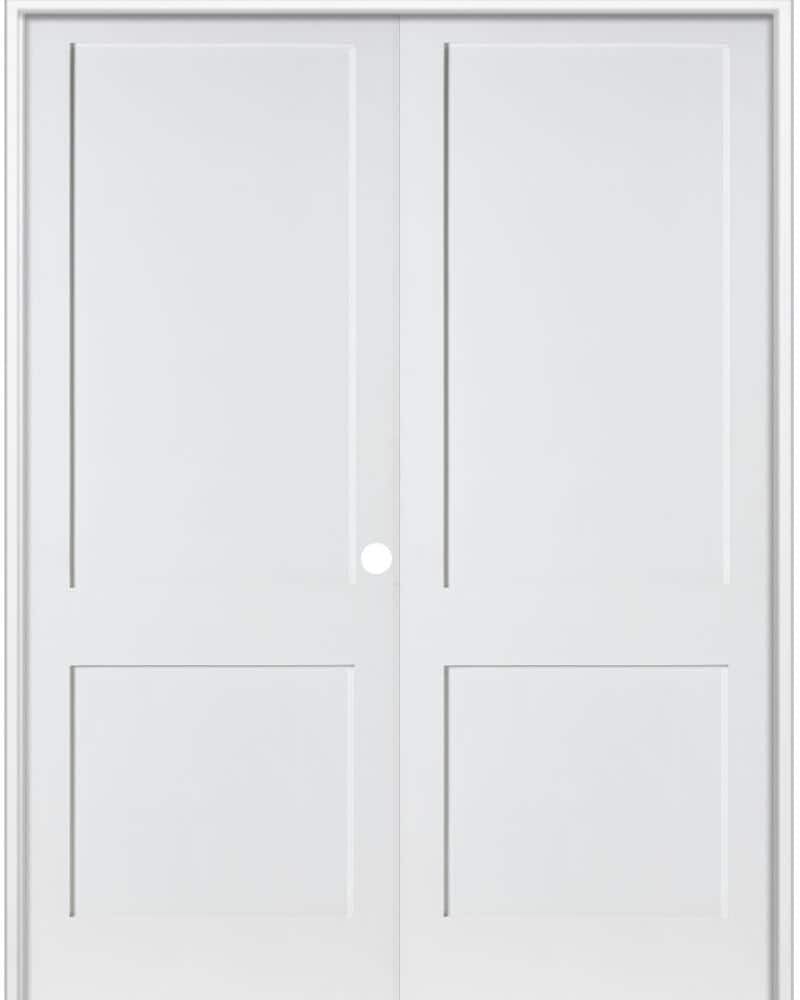 Krosswood Doors 64 in. x 96 in. Craftsman Shaker 2-Panel Left Handed MDF Solid Core Primed Wood Double Prehung Interior French Door