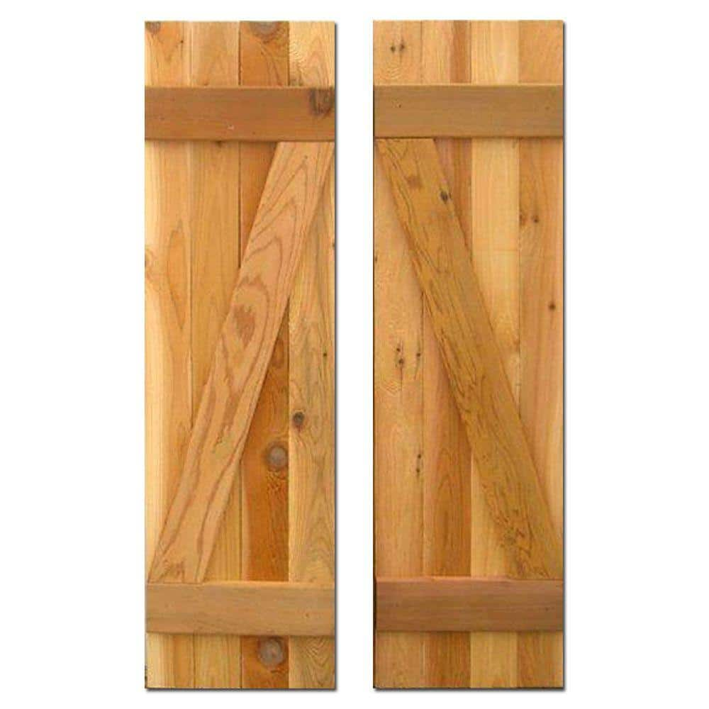 Design Craft MIllworks 12 in. x 43 in. Board-N-Batten Baton Z Shutters Pair Natural Cedar