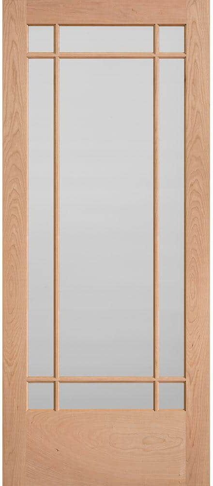 Masonite 36 in. x 84 in. Prairie Cherry Veneer 9-Lite Solid Wood Interior Barn Door Slab