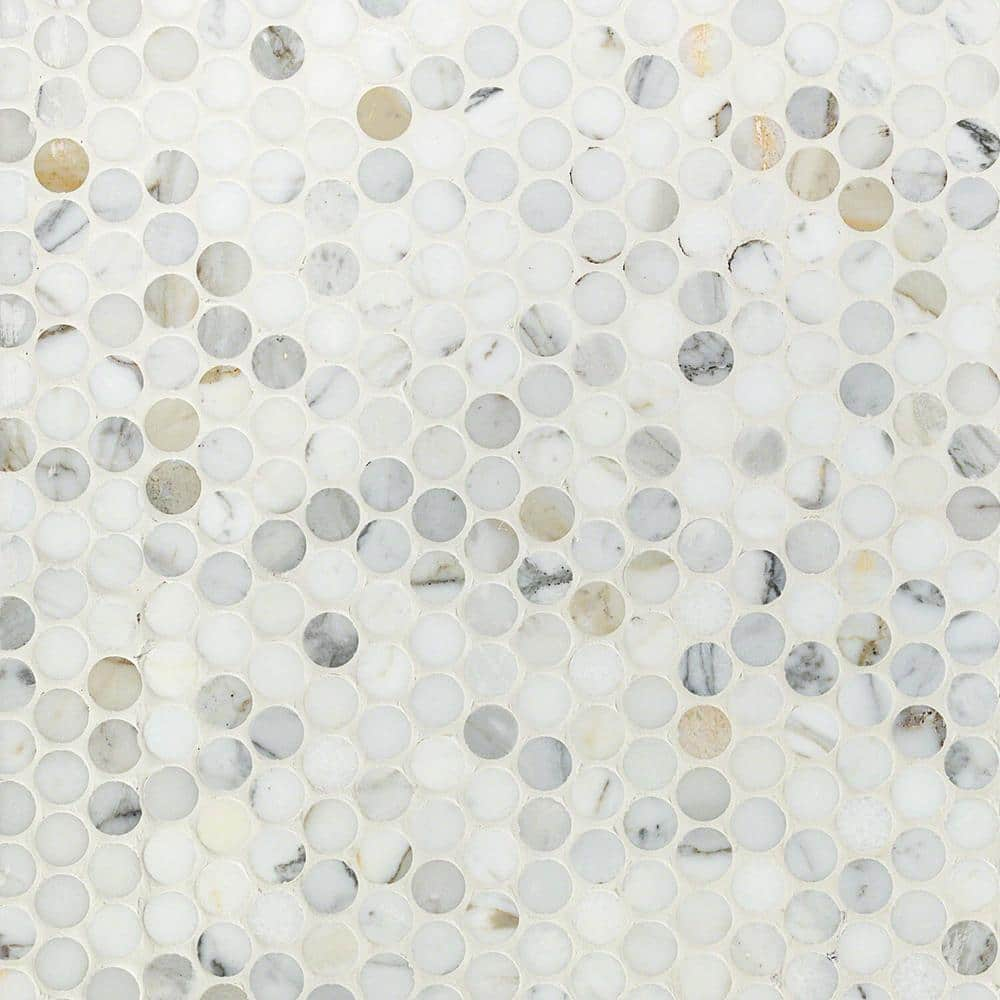 Ivy Hill Tile Calacatta Penny Round 11.25 in. x 12 in. 10mm Polished Marble Floor and Wall Mosaic Tile (0.94 sq.ft.)