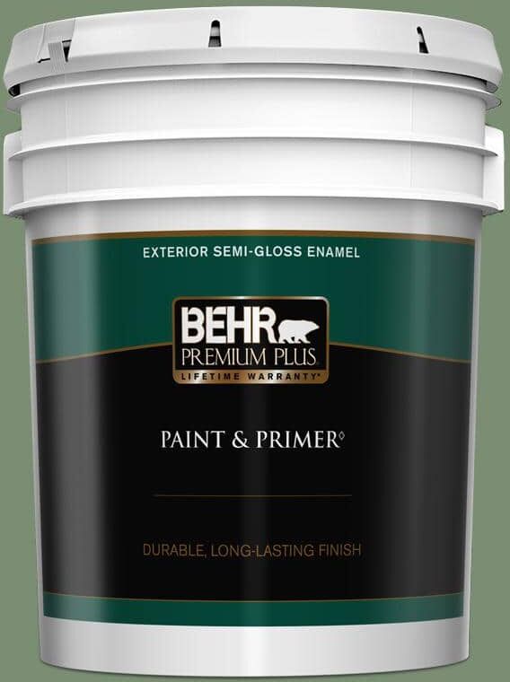 BEHR PREMIUM PLUS 5 gal. #PPU11-02 Shallot Bulb Semi-Gloss Enamel Exterior Paint & Primer