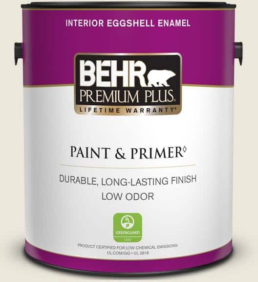 BEHR PREMIUM PLUS 1 gal. #BXC-32 Picket Fence White Eggshell Enamel Low Odor Interior Paint & Primer