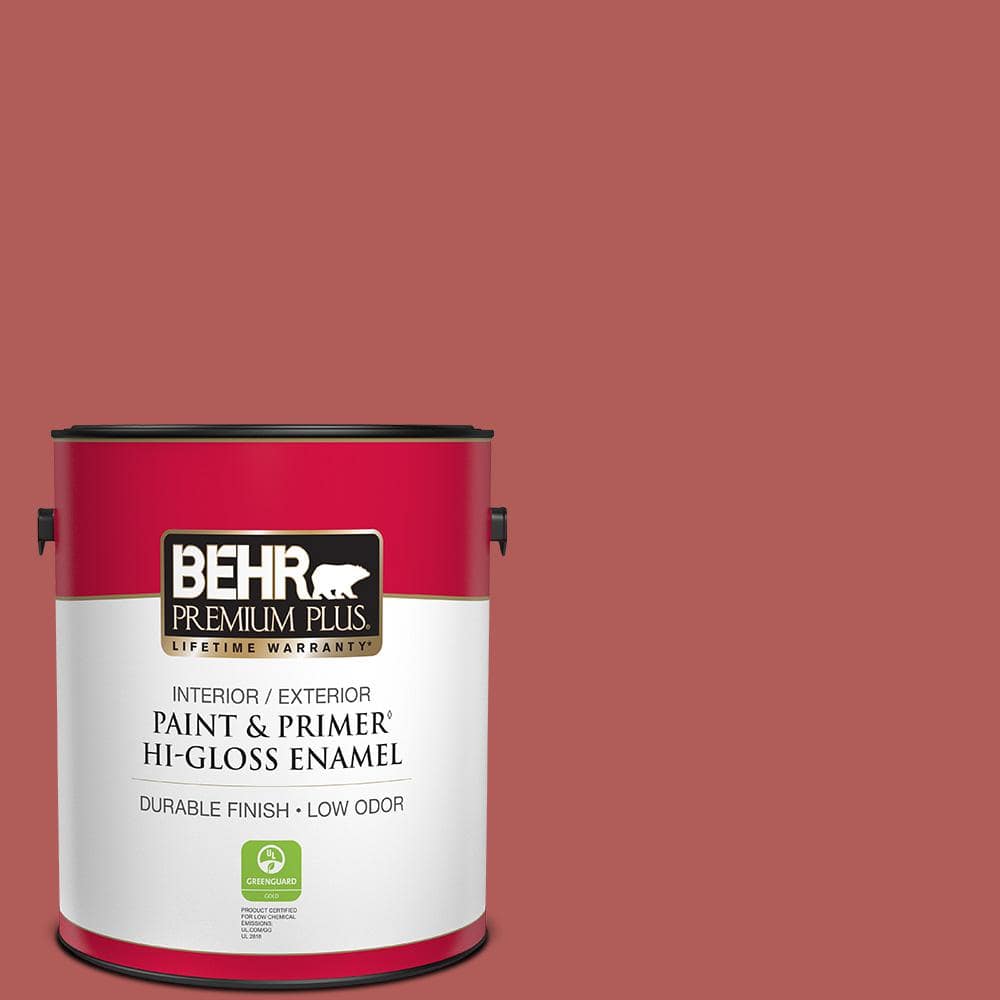 BEHR PREMIUM PLUS 1 gal. #160D-6 Pottery Red Hi-Gloss Enamel Interior/Exterior Paint and Primer