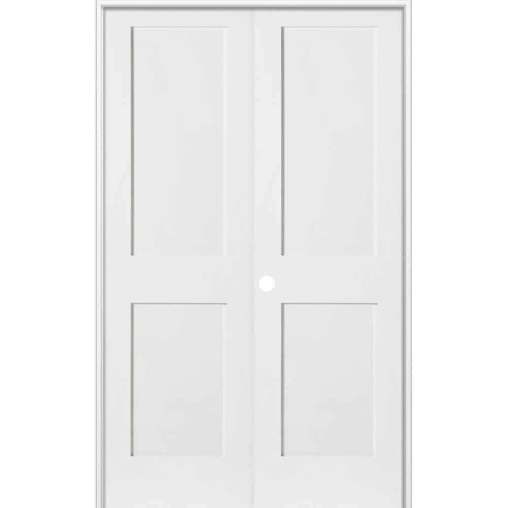 Krosswood Doors 48 in. x 80 in. Craftsman Shaker 2-Panel Right Handed MDF Solid Core Primed Wood Double Prehung Interior French Door